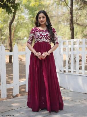Plum Readymade Designer Embroidery Zari Work Gown