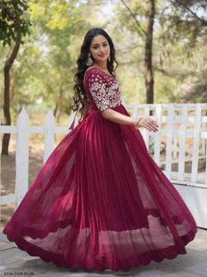 Plum Readymade Designer Embroidery Zari Work Gown