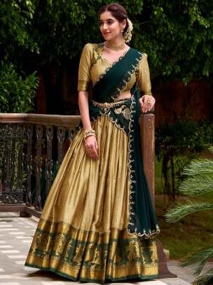 Poly Cotton Cream Color Haif Lehenga Saree