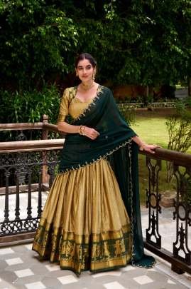 Poly Cotton Cream Color Haif Lehenga Saree