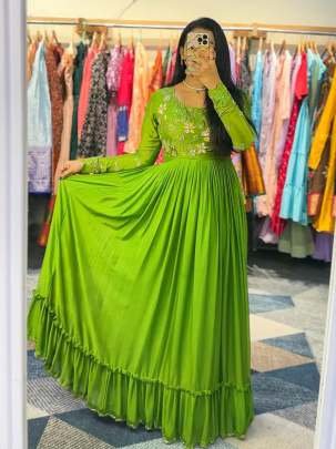Popti Color Foux Gorgette Anarkali Gowns
