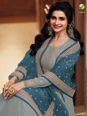 Prachi Desai Wear Anarkali Type Rama Gown With Dupatta