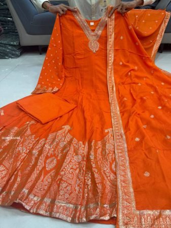 Premium Banarasi Chanderi Anarkali Suit with Dupatta