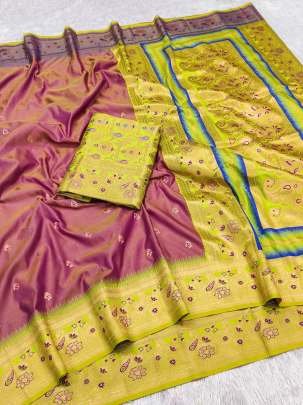  Premium Banarasi Silk Thulian Color Saree and Blouse