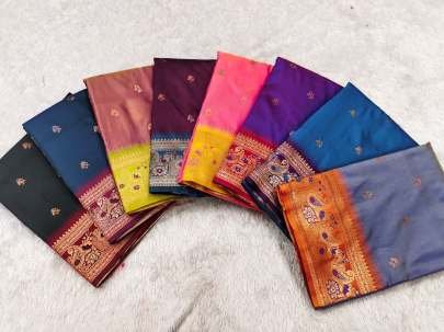 Premium Banarasi Silk Thulian Color Saree and Blouse