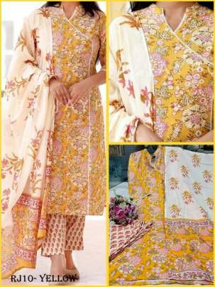 Premium Cotton Angrakha Pattern Yellow Ready Made Dress
