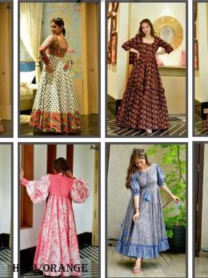 Premium Cotton Silk Orange and Black Long Gown