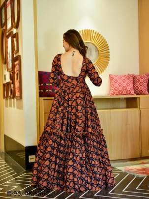 Premium Cotton Silk Orange and Black Long Gown