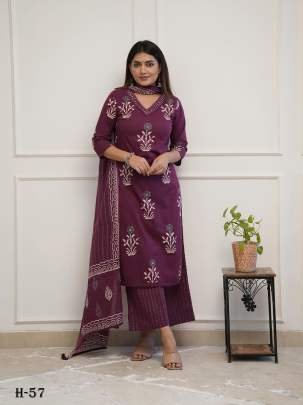 Premium Cotton Wine Kurta Plazzo with Dupatta Set