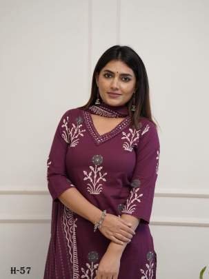 Premium Cotton Wine Kurta Plazzo with Dupatta Set