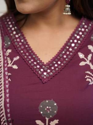 Premium Cotton Wine Kurta Plazzo with Dupatta Set