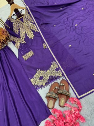 Premium Designer Purple Readymade Top Plazzo   Dupatta