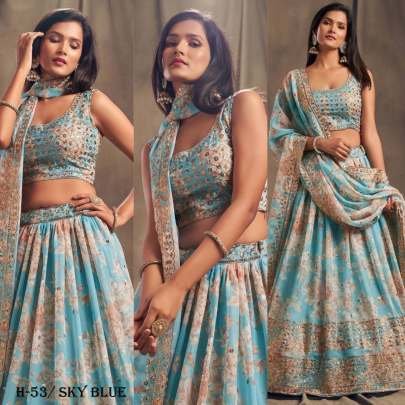 Premium Sky Blue Lehenga Choli With Dupatta