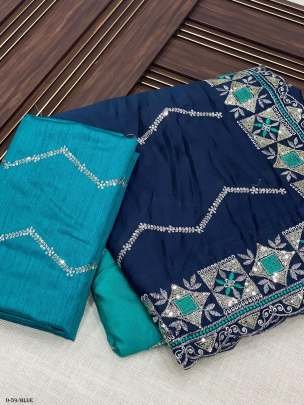 Premium Embroidered Work Blue Saree