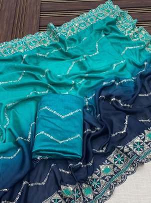 Premium Embroidered Work Blue Saree