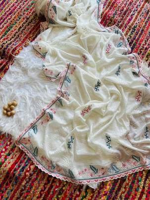 Premium Embroidery Work Pure Silky Crush Saree