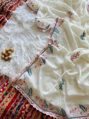 Premium Embroidery Work Pure Silky Crush Saree