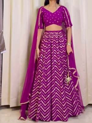 Premium Foux Georgette Purple Lehenga Choli
