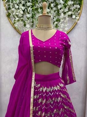 Premium Foux Georgette Purple Lehenga Choli
