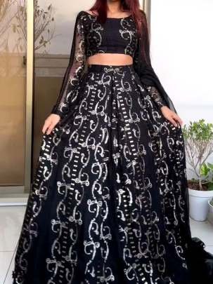 Premium Georgette Black Lehenga Choli With Dupatta