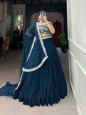 Premium Georgette Rama Color Lehenga Choli