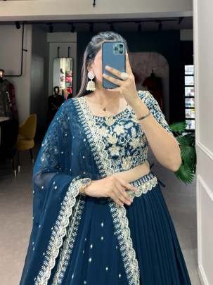 Premium Georgette Rama Color Lehenga Choli
