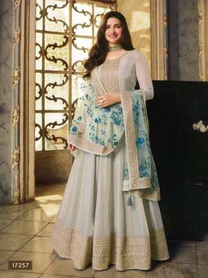 Premium Long Dola Silk Anarkali Grey Salwar Suit