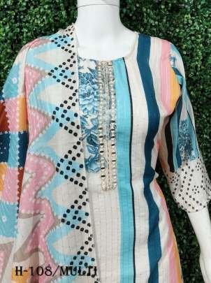 Premium Muslin Multi Color Kurti Pant With Dupatta