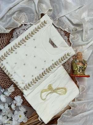 Premium Muslin Silk White Kurti Pant with Duppata 