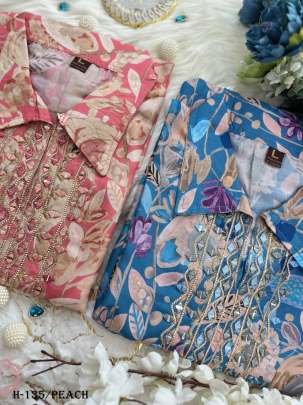 Premium Peach Mirror Hand Work Heavy Muslin Suit Set