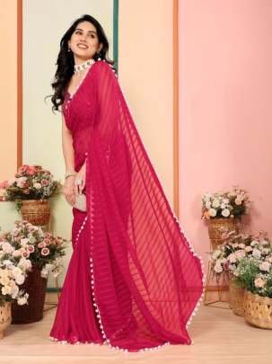 Premium Pink Georgette Patta Silk Saree