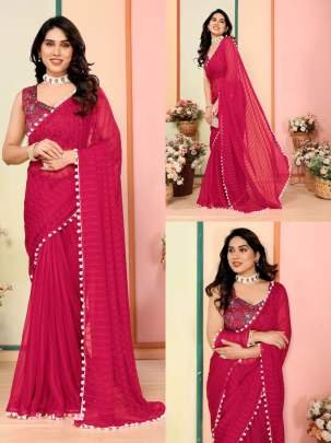 Premium Pink Georgette Patta Silk Saree