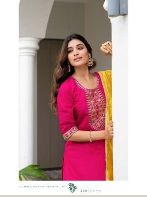 Premium Pink Roman Silk Batali Kurti Pant Set