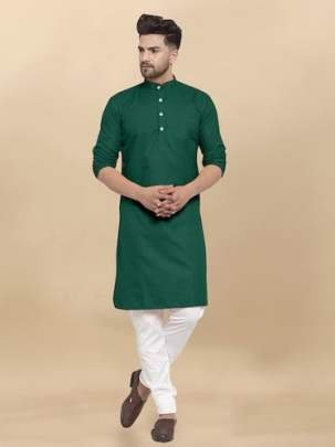 Premium Plain Cotton Green Kurta And Pyjama
