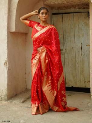 Premium Quality Bhandhej Work Red Saree