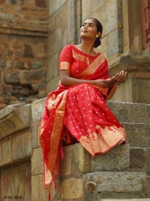 Premium Quality Bhandhej Work Red Saree