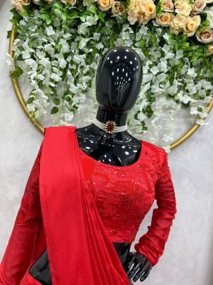 Premium Quality Red Ready to wear Lehenga  saree