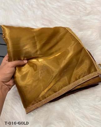 Premium Quality Tissue Gold Saree With Exclusive Contrast Lace