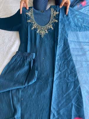 Premium Roman Silk Rama Kurti Pant Dupatta Set