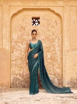 Premium Sequence Embroidery Work Georgette Saree