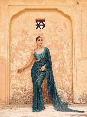 Premium Sequence Embroidery Work Georgette Saree
