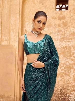 Premium Sequence Embroidery Work Georgette Saree