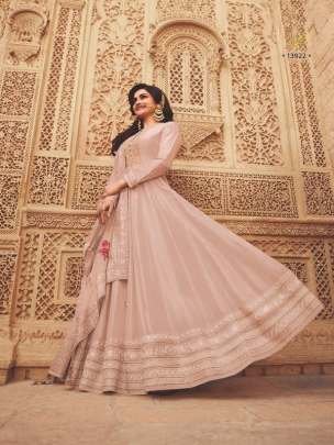 Premium Silk Peach Gowns With Net Dupatta
