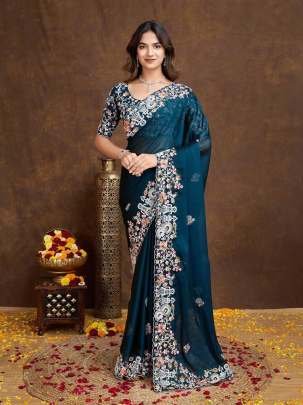 Premium Soft Rangoli Silk Embroidery Rama Saree