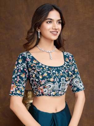 Premium Soft Rangoli Silk Embroidery Rama Saree