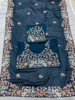 Premium Soft Rangoli Silk Embroidery Rama Saree