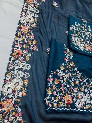 Premium Soft Rangoli Silk Embroidery Rama Saree