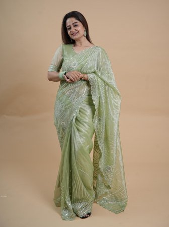 Premium Soft Twill Net Saree with Thread And Stone Work