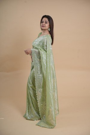 Premium Soft Twill Net Saree with Thread And Stone Work