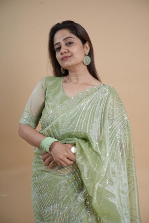 Premium Soft Twill Net Saree with Thread And Stone Work